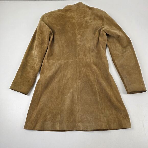 Margaret Godfrey Coat Womens 6 Tan Suede Leather Embroidered Floral Button Lined - Picture 10 of 11